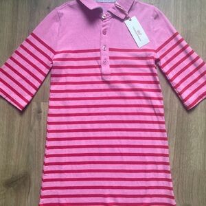 Girls Pink & Red Striped Polo Dress Top - Kids Shirts & Tops